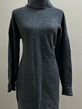 Cozy Charcoal Turtleneck Sweater Dress - Women